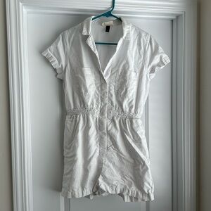 White linen utility romper